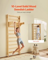 VEVOR Swedish Ladder Wall Gym 10-Level Wooden Indoor Playground Climbing Ladder