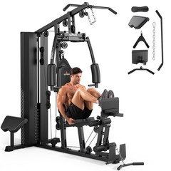 Home Gym Station, Workout Equipment with 154LBS Weight Stack, Leg Press and Prea