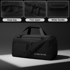 Carrywise Black Gym Duffel Bag – Waterproof Sports Travel Luggage, Large 50cm