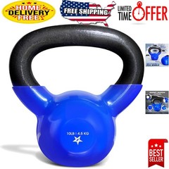 10 lb Vinyl Coated Cast Iron Kettlebell – Durable Home Gym Fitness Equipment