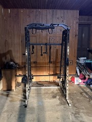Home Gym Power Rack Cable Crossover w/ Chin-Up Bar, Adjustable, Black, Handles