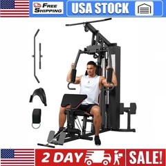150Lbs Home Gym Machine Pulley Ststem Preacher Curl Pad for Full Body Workout US