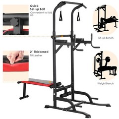 Power Tower Pull Up Bar Dip Station W/ Sit Up Bench Adjustable Home Gym Fitness
