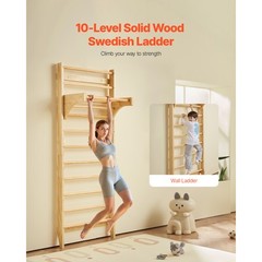 Swedish Ladder Wall Gym 10-Level Wooden Indoor Playground Climbing Ladder