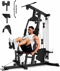 GymMachine w/Leg Press&Preacher Curl,Multifunctional Full Body Workout Equipment