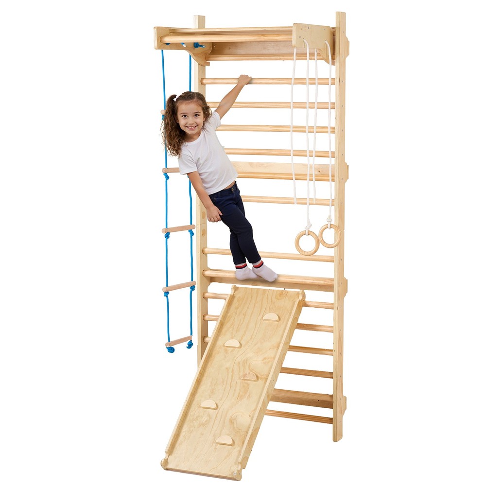 Uimoso Swedish Ladder Wall Gym 5 in 1 Wooden Indoor Playground Climbing Toys