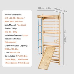 Uimoso Swedish Ladder Wall Gym 5 in 1 Wooden Indoor Playground Climbing Toys