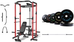 Complete Home Gym Bundle – Power Rack w/ LAT, Bench, 260LB Plates, 7ft Bar