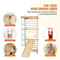 Uimoso Swedish Ladder Wall Gym 5 in 1 Wooden Indoor Playground Climbing Toys