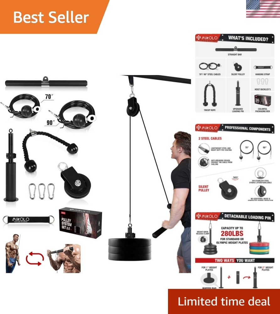 Heavy-Duty Fitness Pulley System with Detachable Handles for Full-Body Workouts