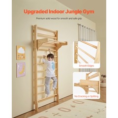Swedish Ladder Wall Gym 10-Level Wooden Indoor Playground Climbing Ladder