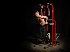 Stamina X Fortress Power Tower Home Gym Pull Up Fitness Workout Station, Red