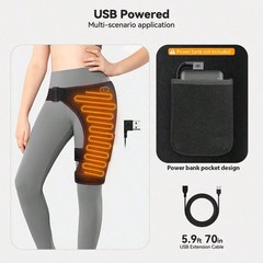 Electric Heating Hip Support Brace With Massage Pad – Adjustable USB Strap