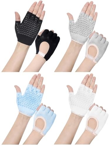 4 Pairs Pilates Gloves with Grips for Women Non White, Black, Light Blue, Gray