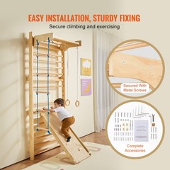 Uimoso Swedish Ladder Wall Gym 5 in 1 Wooden Indoor Playground Climbing Toys