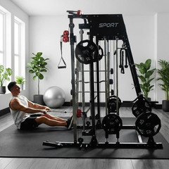All-in-One Smith Machine Home Gym with Power Cage & Cable Pulley System