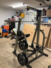 Nautilus Machine, Bench, 2x45lb, 2x 25lb, 2 x5lb, Bar & pulling accessories