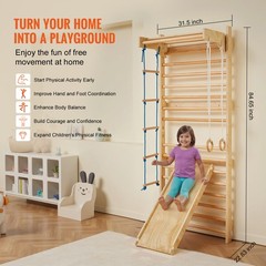 Uimoso Swedish Ladder Wall Gym 5 in 1 Wooden Indoor Playground Climbing Toys