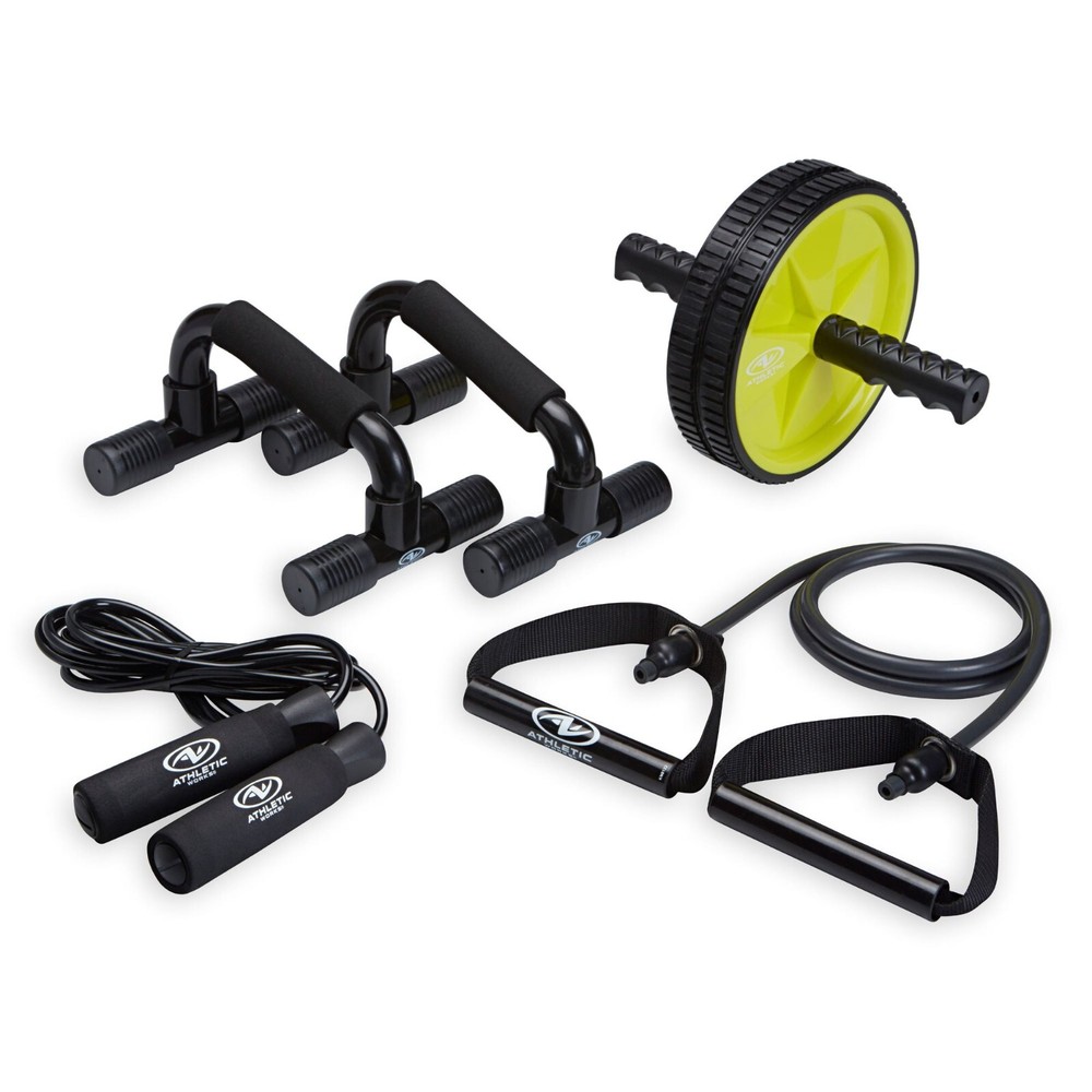 Gym Athletic Work Home Kit Resistance Tube,Ab Wheel, Jump Rope and Push-Up Bar