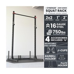 Synergee 2200 Series Squat Rack 750lb Capacity, Adjustable Pull-Up Bar, J-Cup…