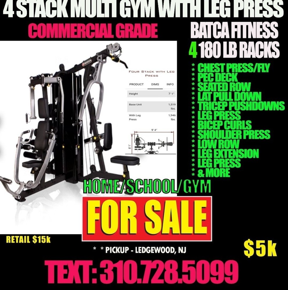 Batca Fitness 4-Stack Home Gym w/ Leg Press 180 lb Commercial Grade Adjustable