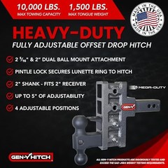 Offset Tow Hitch for 2″ Receiver – 2.5″ Rise/5″ Drop with 4 Adjustable