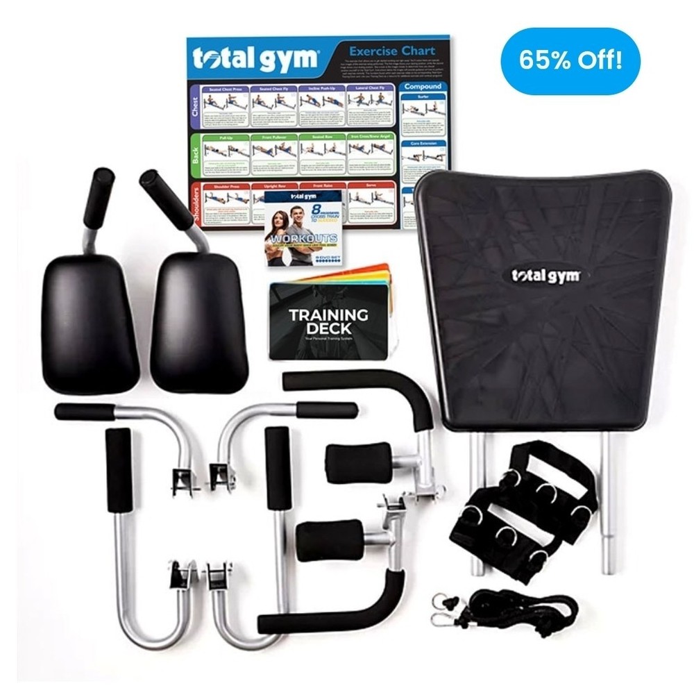 Total Gym Adjustable Home Gym w/ Training Deck, DVD, Bands, Handles & Chart