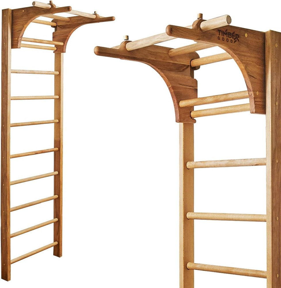 Swedish Ladder Wall Stall Bars for Kids and Adults, Made of Solid Beech Wood, Wi