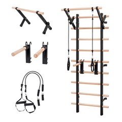 Swedish Ladder Wall Gym Wooden Wall-Mounted Stall Bars with Pull Up Dip Bars