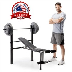 Banco De Levantamiento De Pesas Discos De 80lb Para Curl De Biceps Piernas Pecho