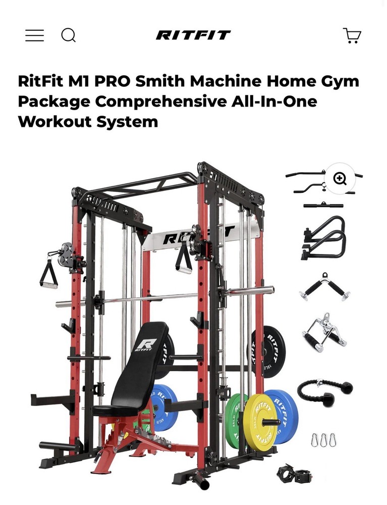 RitFit M1 PRO Smith Machine Home Gym, Power Cage, Weight Bench, Dip Bars