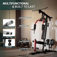 Multifunctional Home Gym Machine, Full Body Strength Training w Leg Press&Pulley