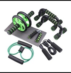 6-in-1 Home Gym Fitness Set: Ab Roller, Push-Up Bars, Jump Rope, Resistance Band