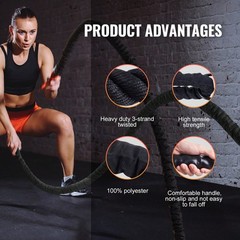 Battle Rope 1.5″ Heavy Weighted 30/40FT for Home Gym & Strength Training