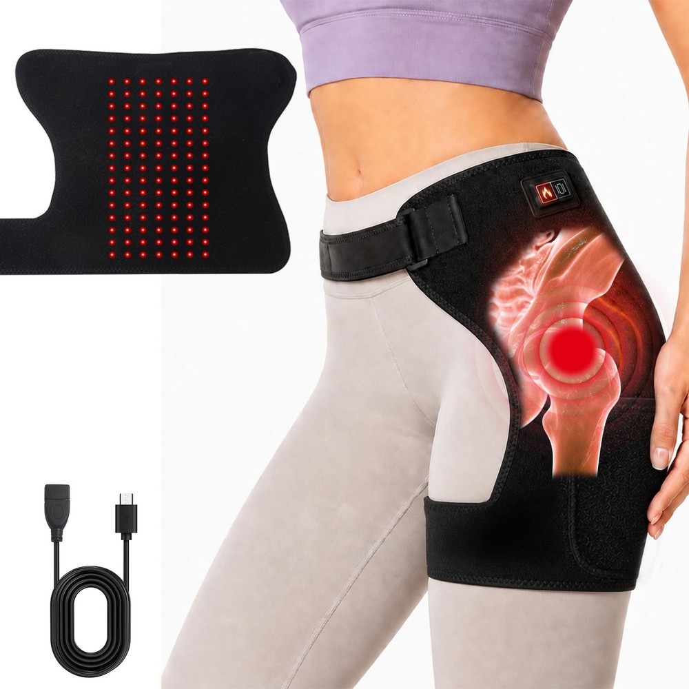 Hip Brace with Heat and Vibration, Adjustable Heating Pad for Hip Wearable Su…