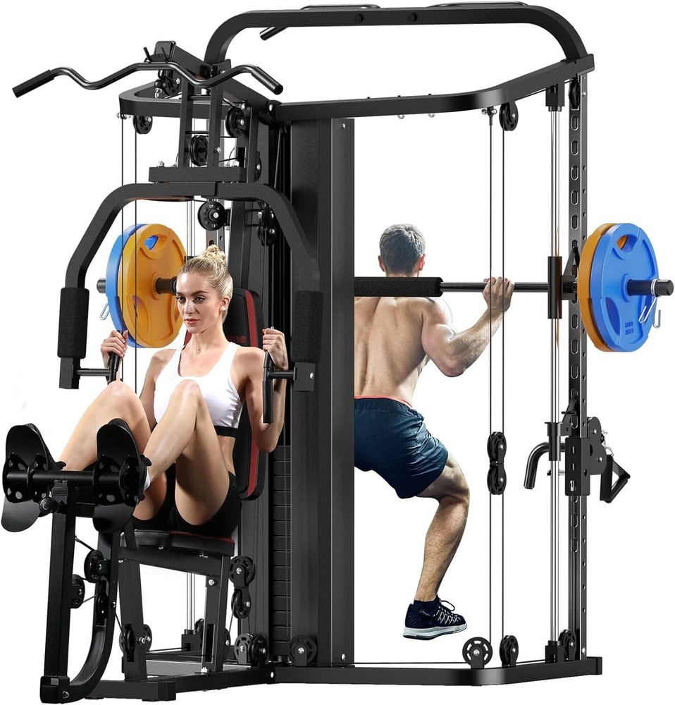 Home Gym System Workout Station Smith Machine with 138LB Weight Stacks