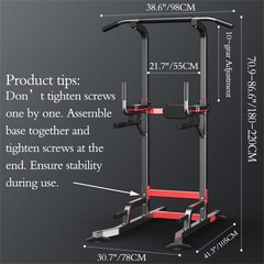 Power Tower Dip Station PullUp Bar – Height Adjustable Multi-Purpose Home Gym G…