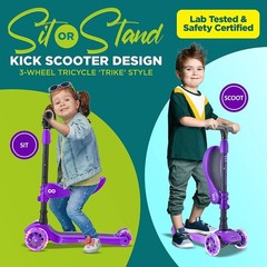 SereneLife SLKS33 3-Wheel Kids Scooter W/Seat Violet