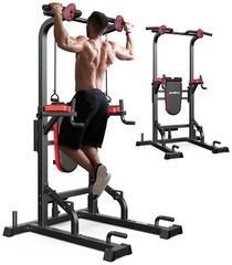 Multifunction Power Tower Dip Station Pull up Bar Power Rack with Incline Bench