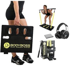 BodyBoss 2.0 Portable Home Gym System -Resistance Bar, Handles- Bundle with