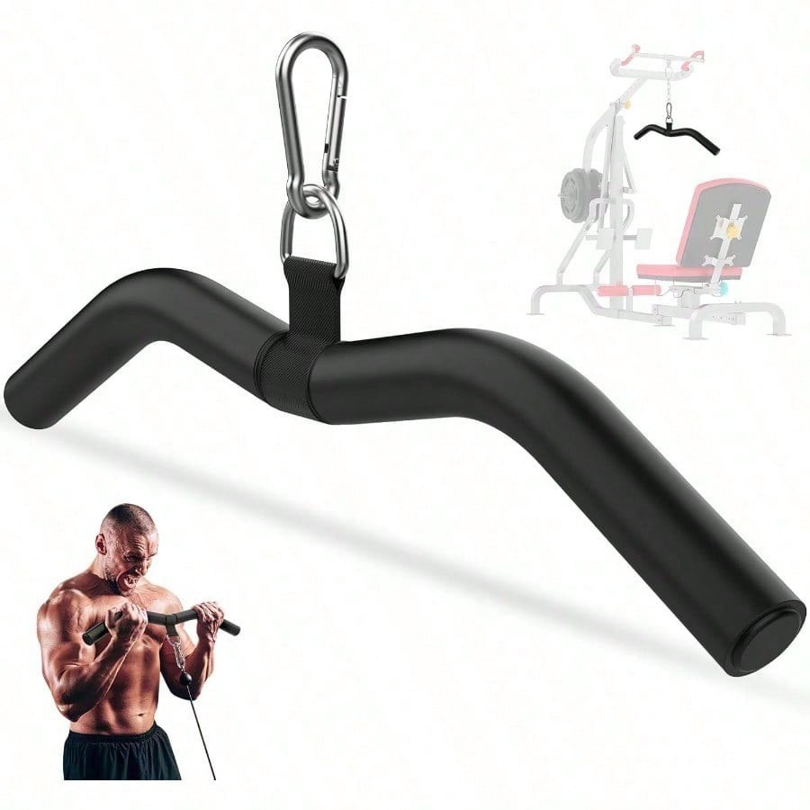 LAT Pulldown Bar & D Handle Attachment For Cable Machine Tricep Back Arm Workout