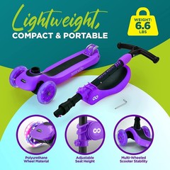 SereneLife SLKS33 3-Wheel Kids Scooter W/Seat Violet