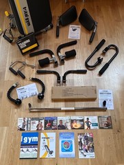 TOTAL GYM FIT W/XL SQUAT STAND, LOTS OF ATTACHMENTS, CARD DECK, WALL CHART, DVDS