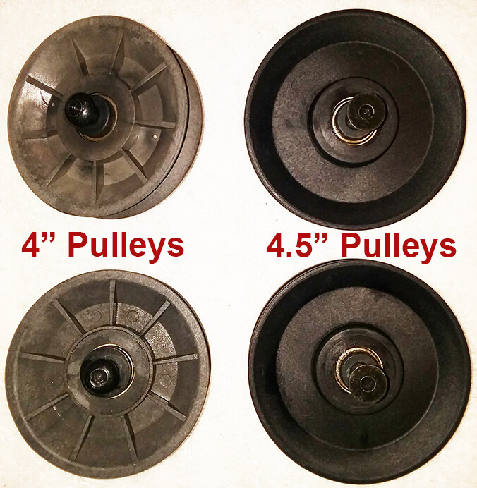 TWO USED 4″ Pulleys + TWO USED 4.5″ Pulleys and Bolts for Bowflex Revolution XP