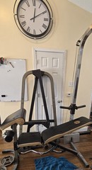 Golds Gym Olympic, A Frame Weight Bench With Cable Attachments.