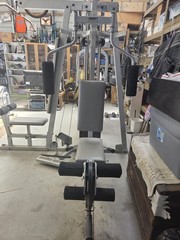 Hoist Home Gym Weight Stack Machine w/ Bench, Chest Press & Leg Extension, Gray