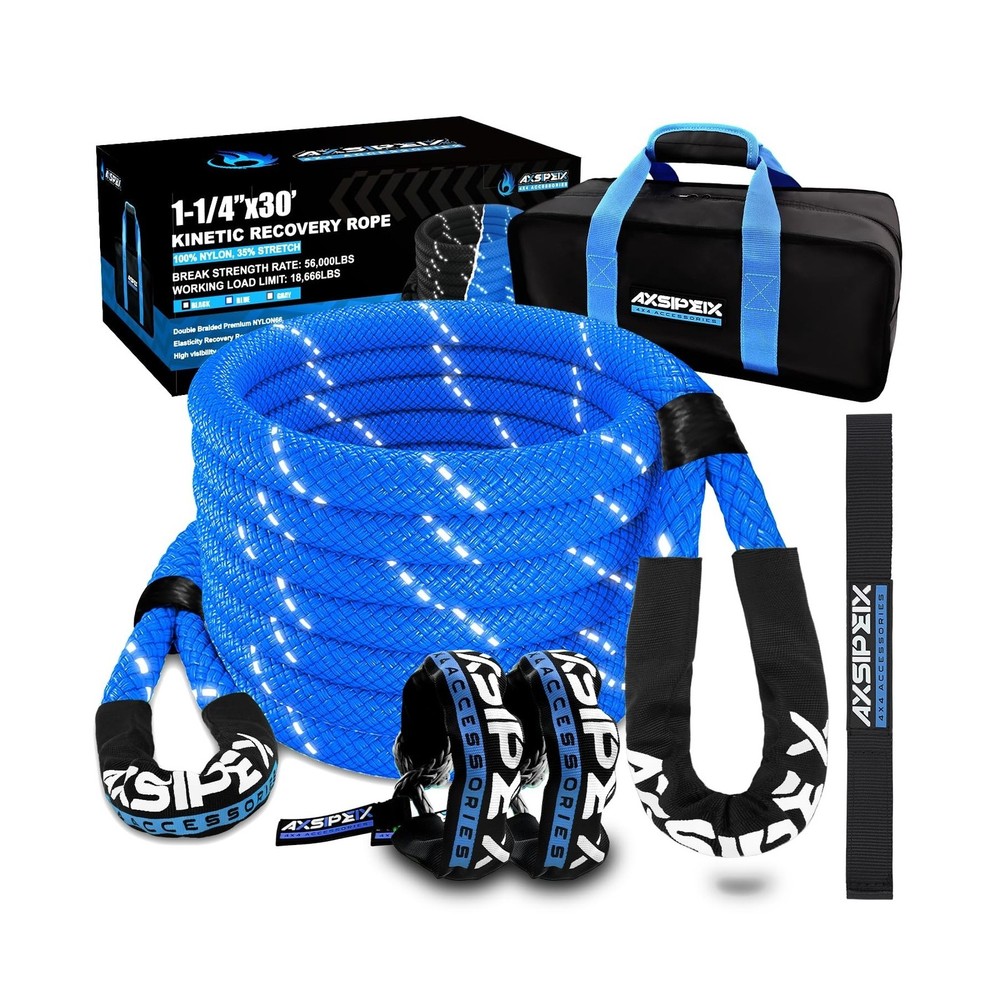 Kinetic Recovery Rope Kit (Reflective), 1.25in x 30ft 56,000Lbs, 35% High Ela…