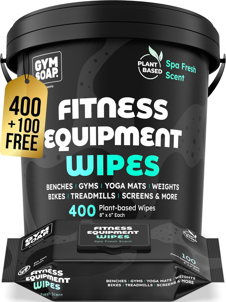 Gym & Yoga Mat Cleaner Wipes, Plant Based – 500 Gym Equipment Wipes to Clean Exe