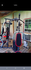 Adjustable Multi-Station Home Gym w/ Weight Stack, Lat Bar, Handles Gray