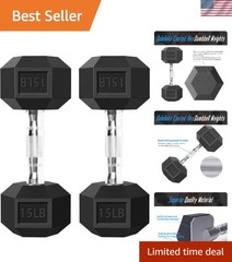 Rust-Resistant 15 LB Black Hex Dumbbells – Ideal for Strength Training